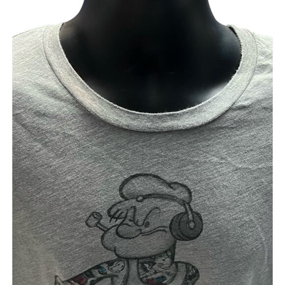 Popeye The Sailor Tattoo DJ Men’s Gray T shirt Spinach Size XL - Picture 5 of 7
